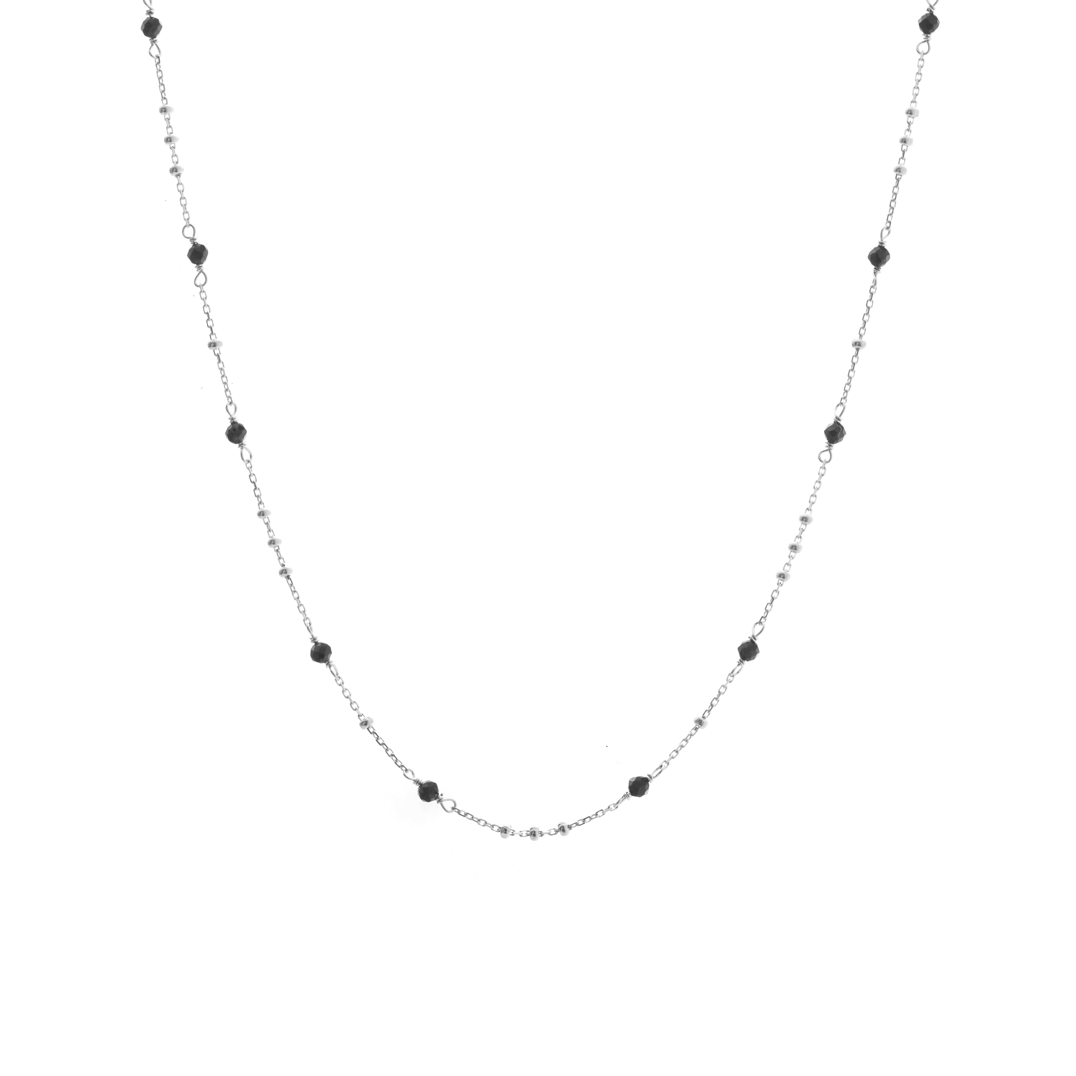 Silk & Steel Dotty Necklace with natural black spinel in rhodium-plated sterling silver