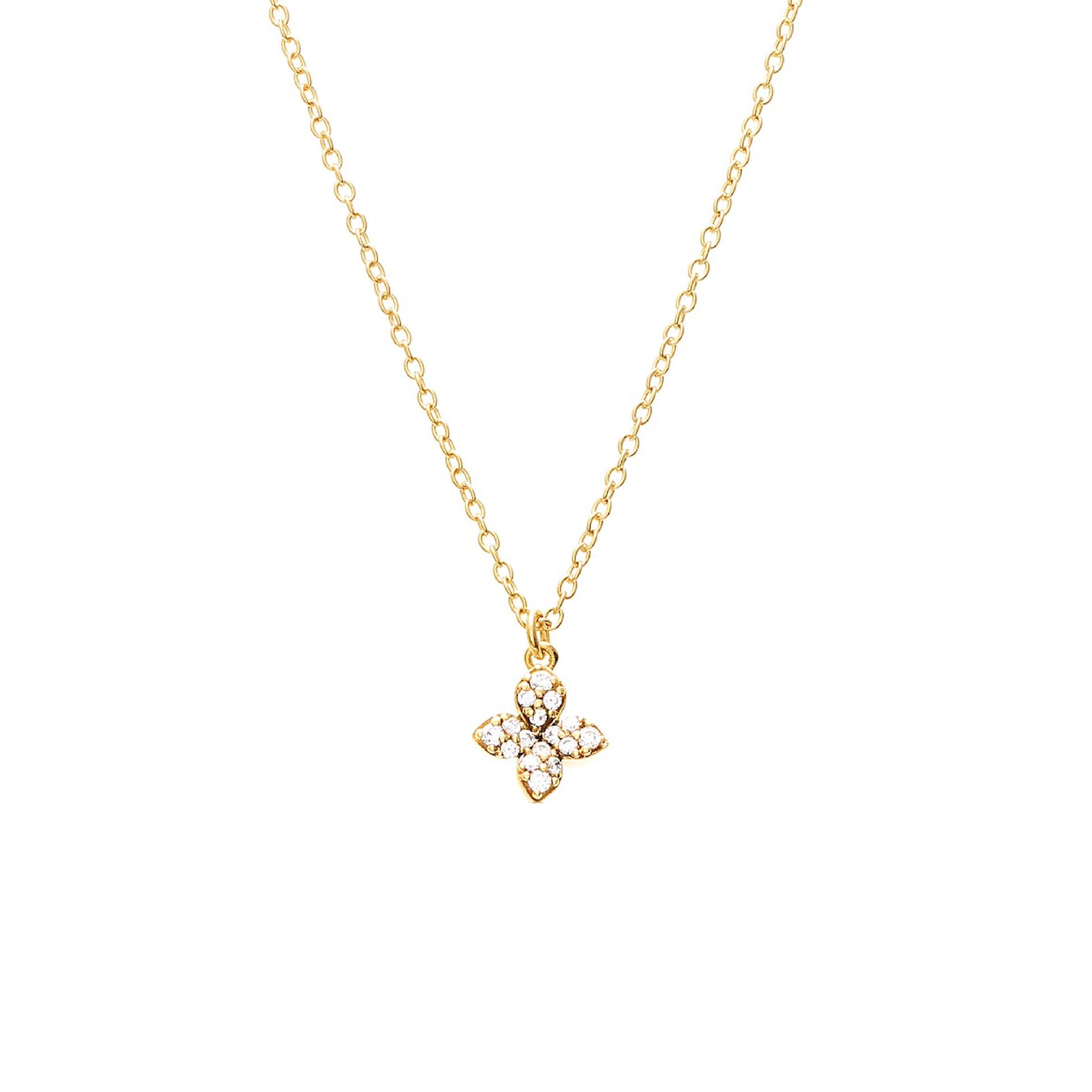 Silk & Steel Flora Necklace Gold Sterling Silver with Clear Cubic Zirconias