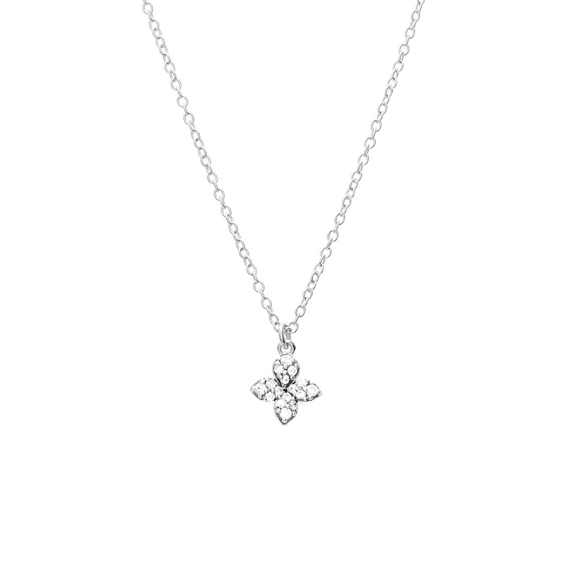 Silk & Steel Flora Necklace Sterling Silver with Clear Cubic Zirconias