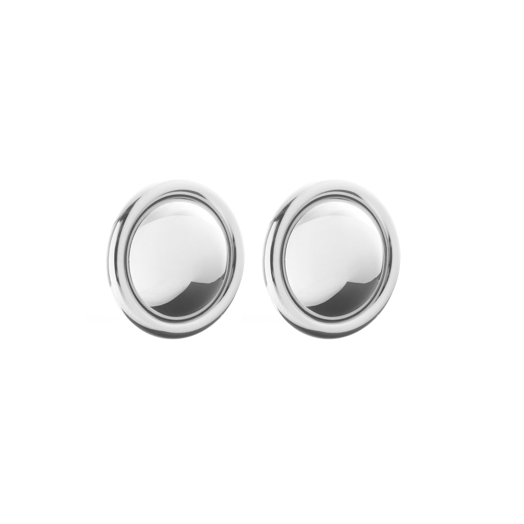 Silk & Steel statement Globe Earrings in high polish stainless steel.