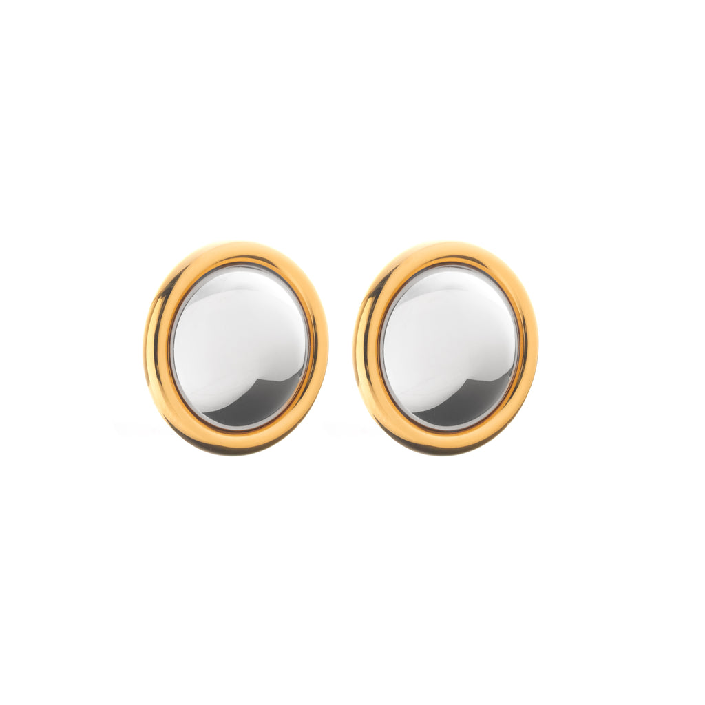 Silk & Steel statement Two Tone Globe Earrings in high polish silver and 14k gold-plated stainless steel.