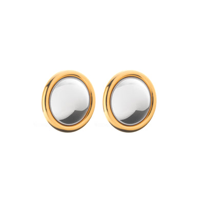 Silk & Steel statement Two Tone Globe Earrings in high polish silver and 14k gold-plated stainless steel.