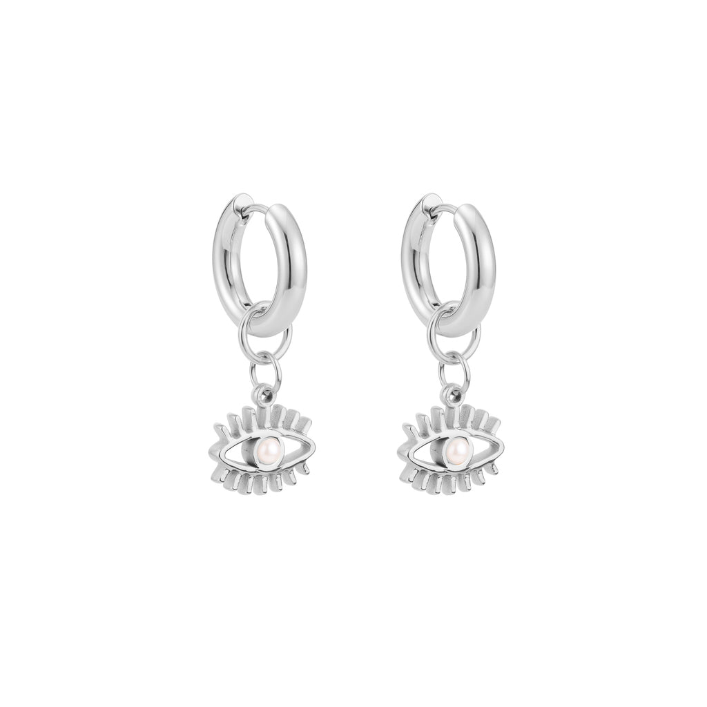 Guardian Hoops Pearl + Silver
