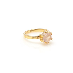 Silk & Steel Harmony solitaire ring with rose quartz in 14k gold-plated sterling silver.
