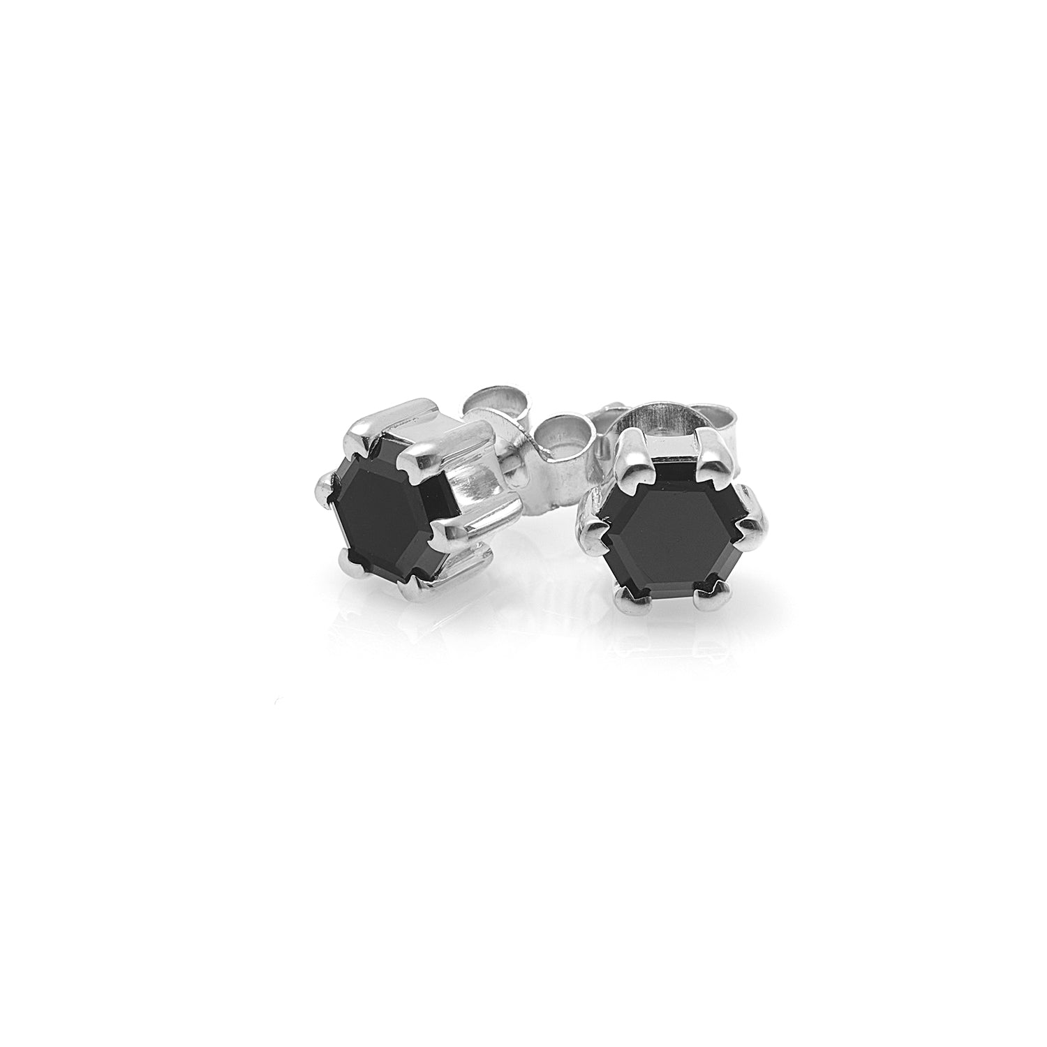 Silk & Steel Harmony stud earrings with black spinel in rhodium-plated sterling silver.