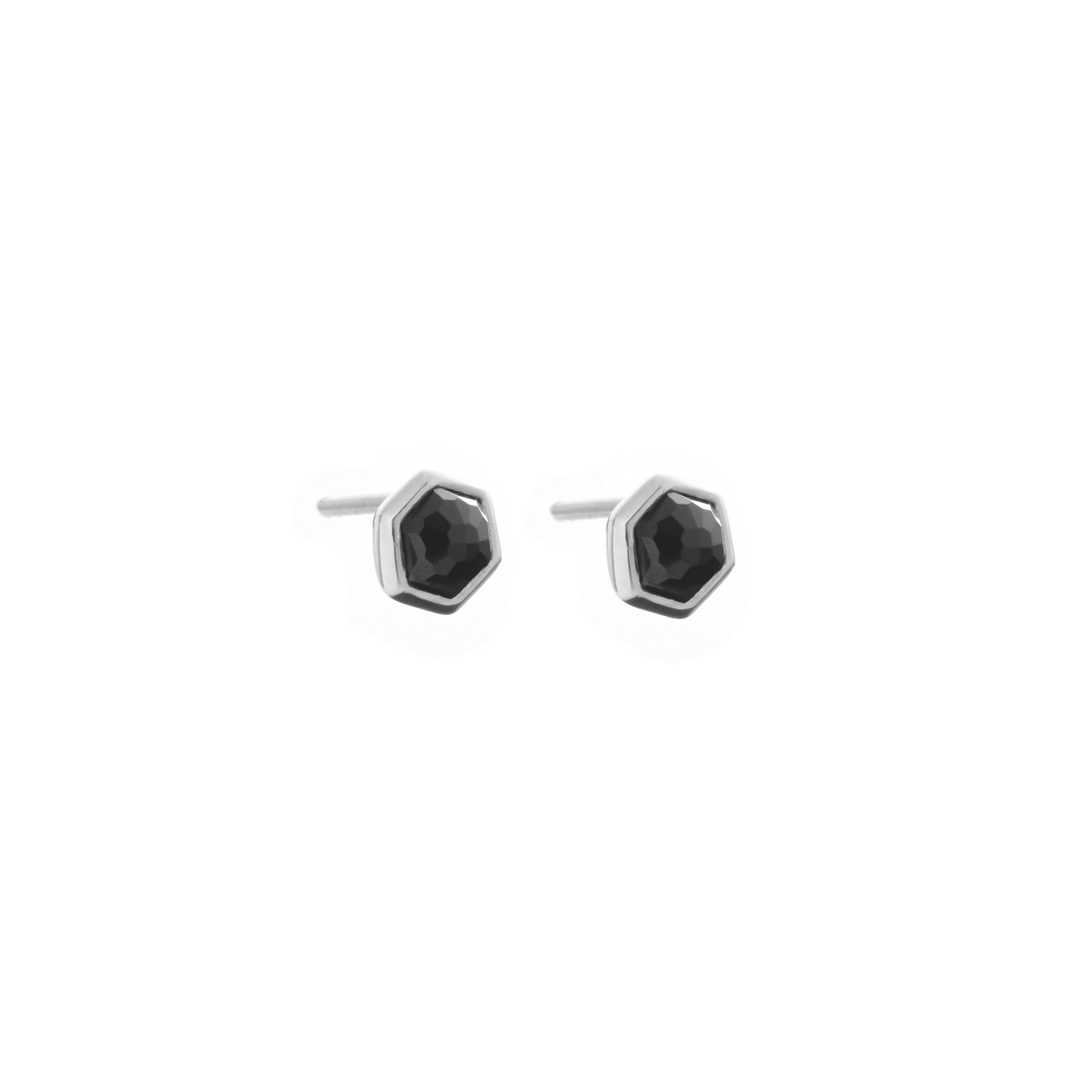 Silk & Steel Mini Harmony studs with natural black spinel in rhodium-plated sterling silver