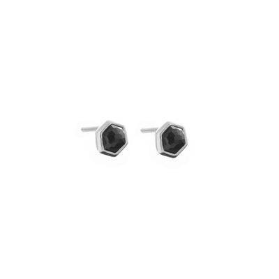 Silk & Steel Mini Harmony studs with natural black spinel in rhodium-plated sterling silver