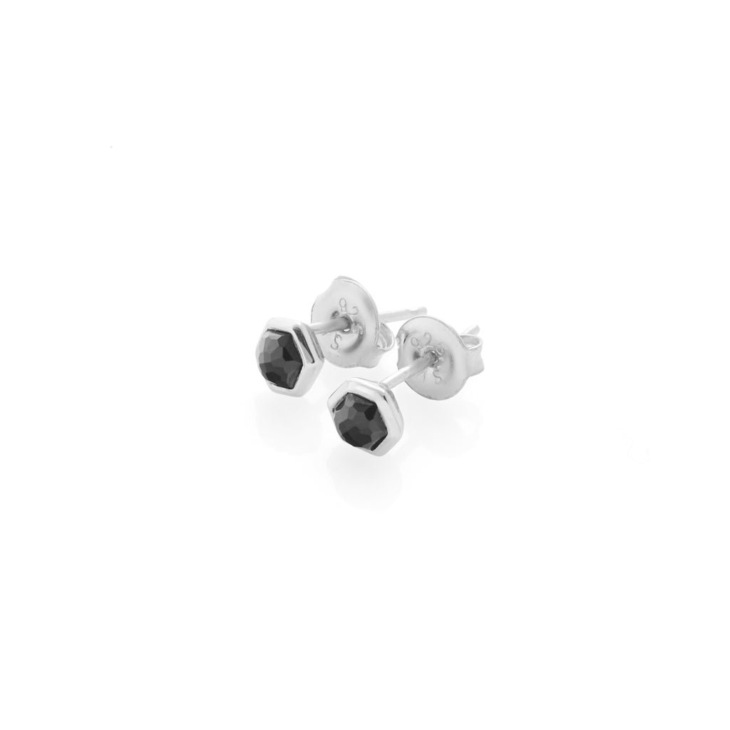 Silk & Steel Mini Harmony studs with natural black spinel in rhodium-plated sterling silver