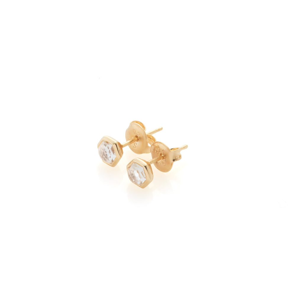 Silk & Steel Mini Harmony studs with natural crystal quartz in 14k gold-plated sterling silver