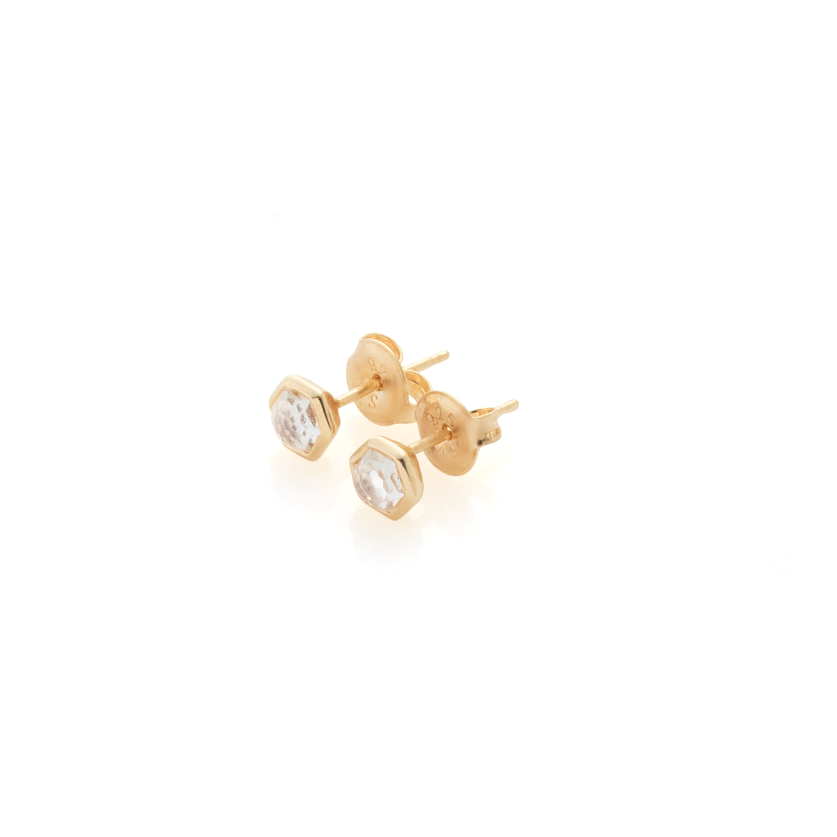 Silk & Steel Mini Harmony studs with natural crystal quartz in 14k gold-plated sterling silver