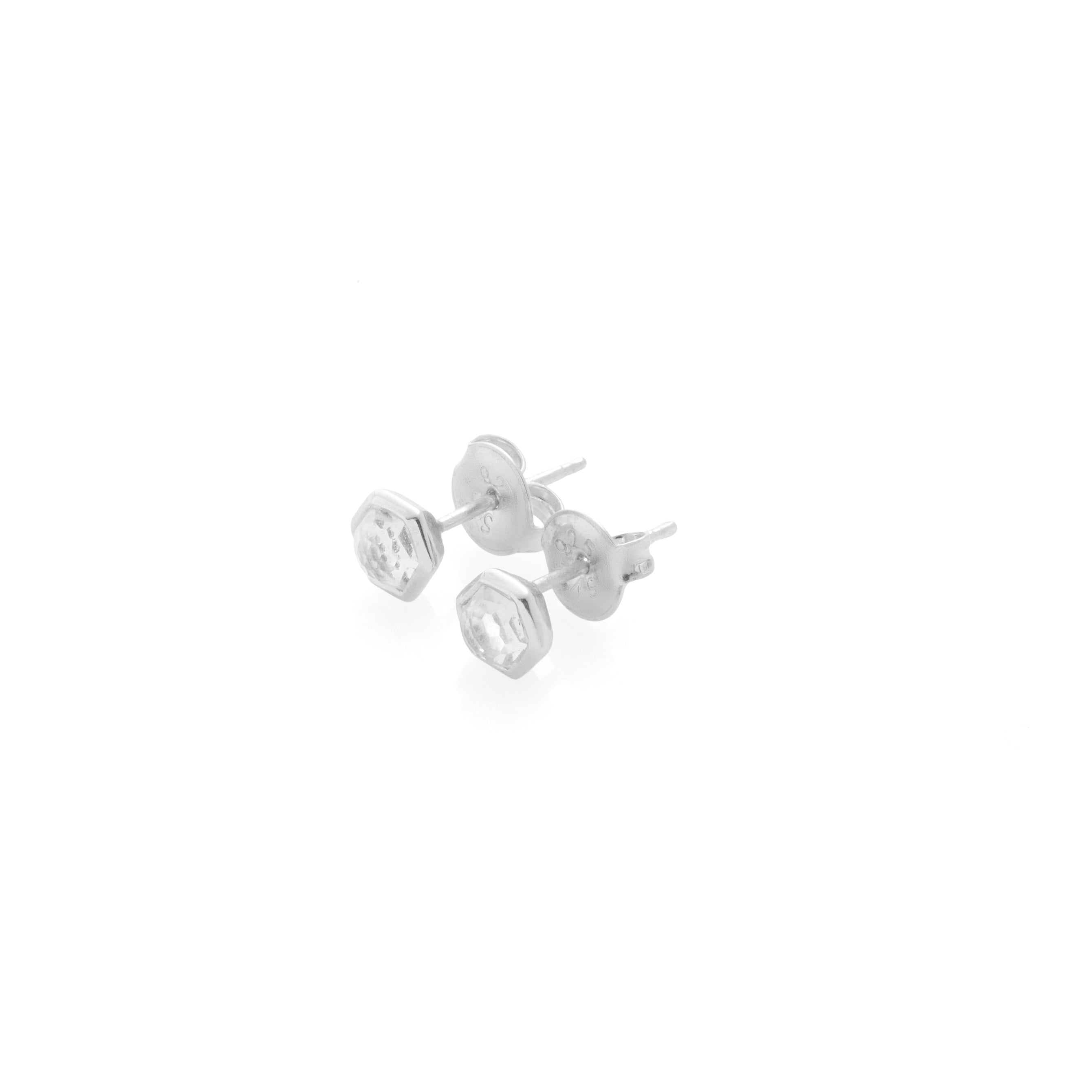 Silk & Steel Mini Harmony studs with natural crystal quartz in rhodium-plated sterling silver