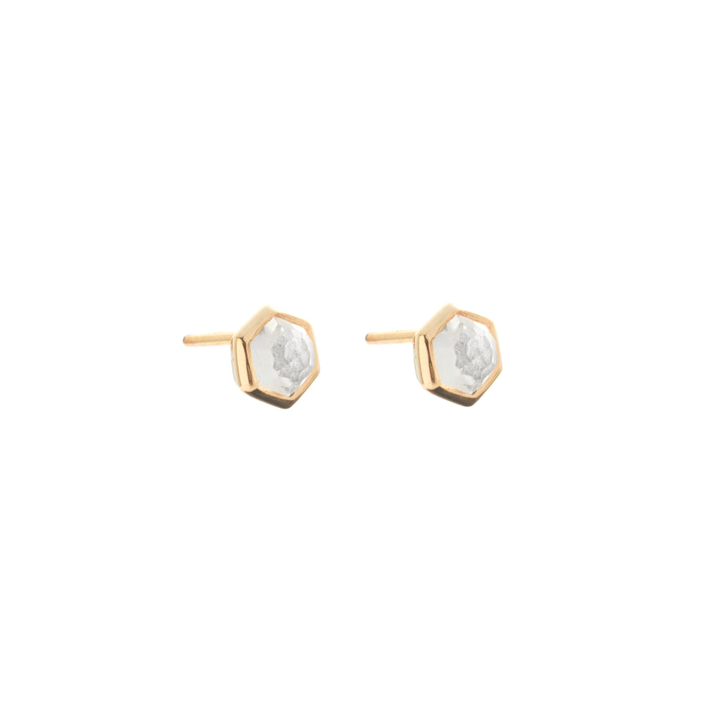 Silk & Steel Mini Harmony studs with natural crystal quartz in 14k gold-plated sterling silver