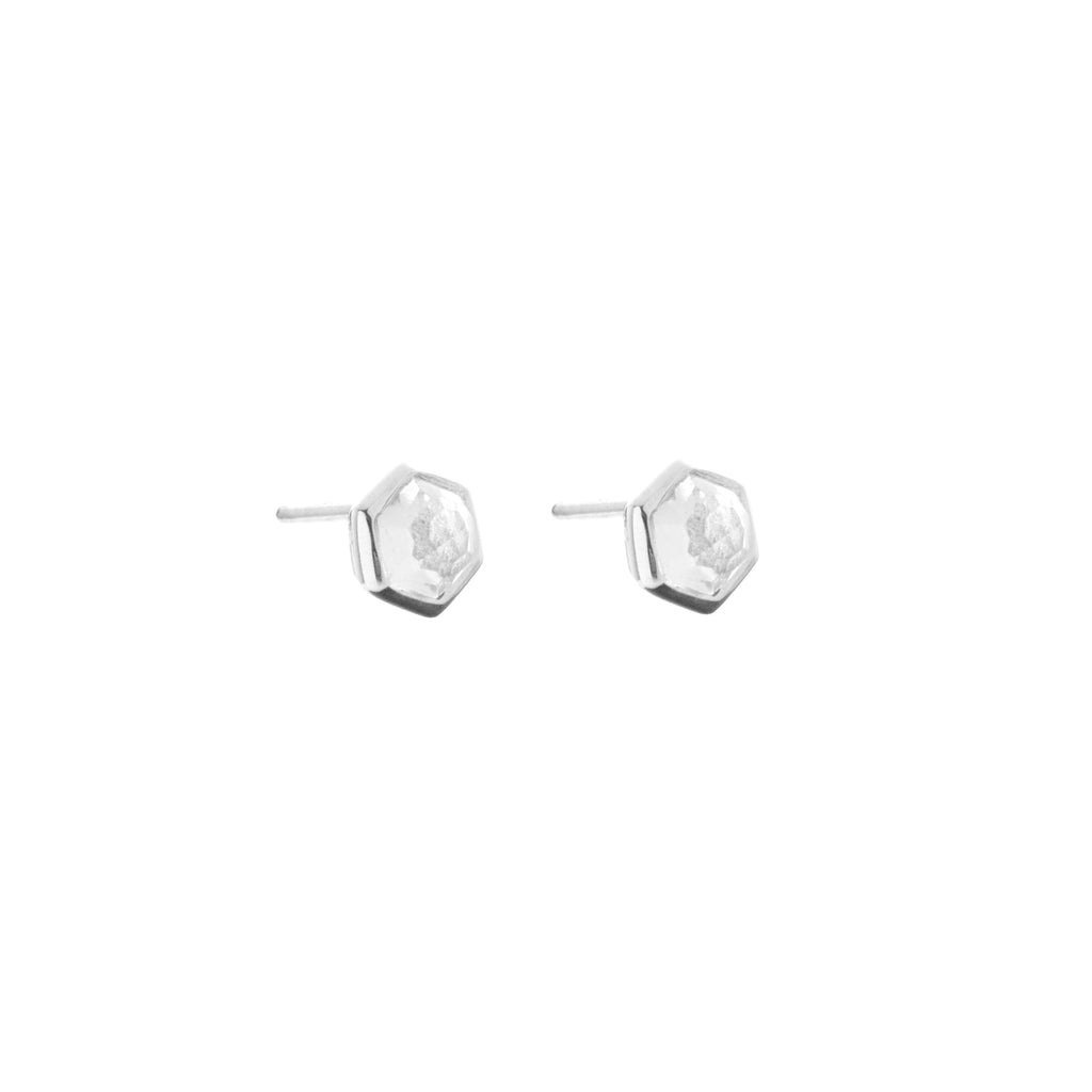 Silk & Steel Mini Harmony studs with natural crystal quartz in rhodium-plated sterling silver