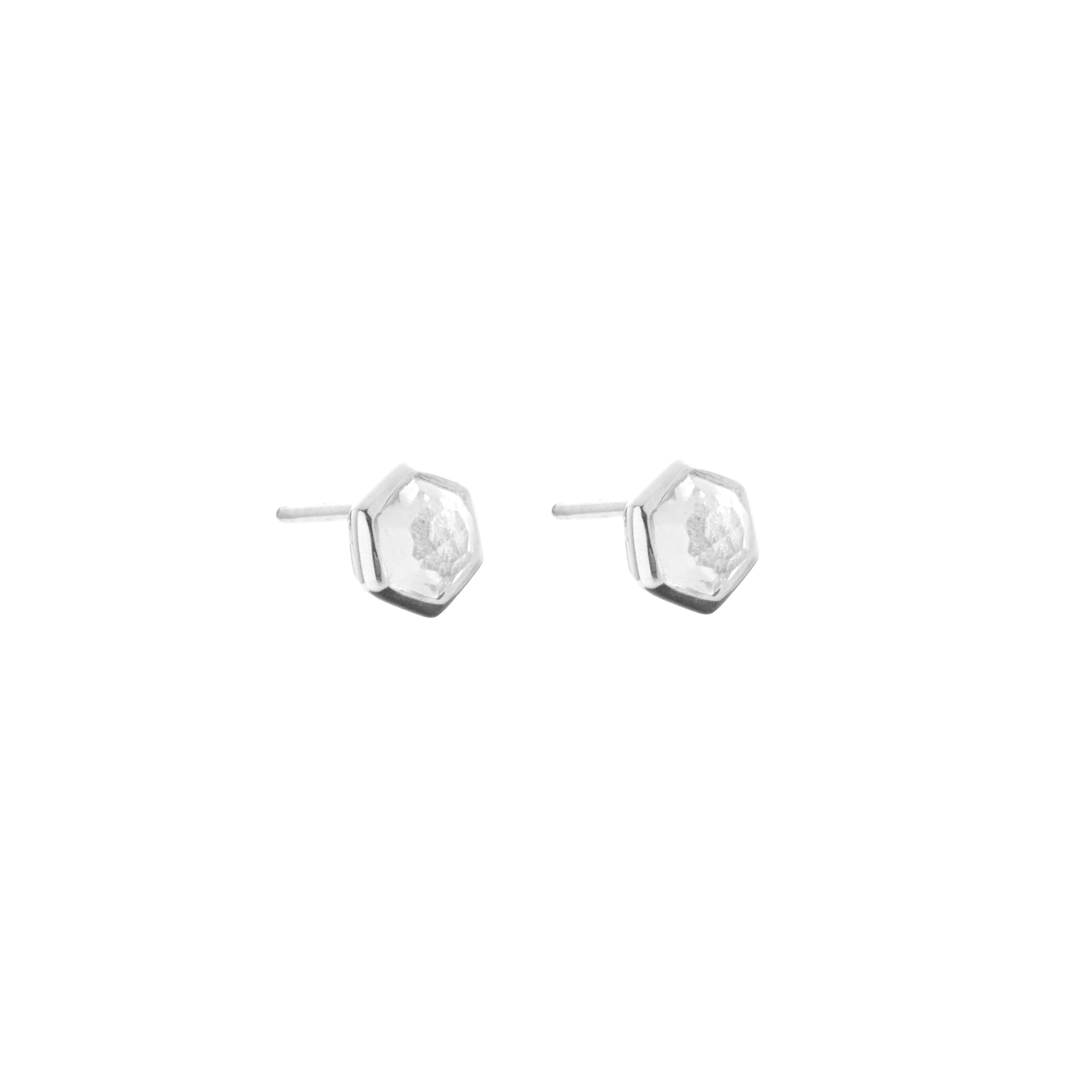 Silk & Steel Mini Harmony studs with natural crystal quartz in rhodium-plated sterling silver