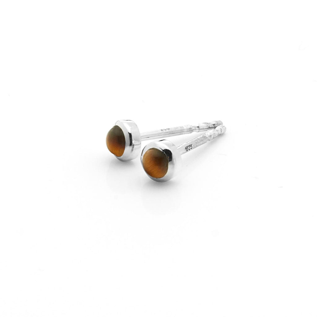 Silk & Steel Jewellery Superfine Mini Tiger's Eye Studs Silver