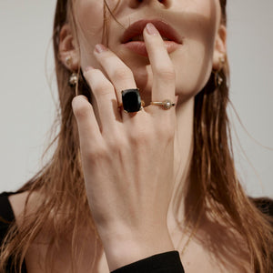 Silk & Steel Jewellery Goddess Ring - Black Onyx + Gold