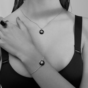 Silk & Steel Jewellery Noire Necklace – Black Enamel + Silver