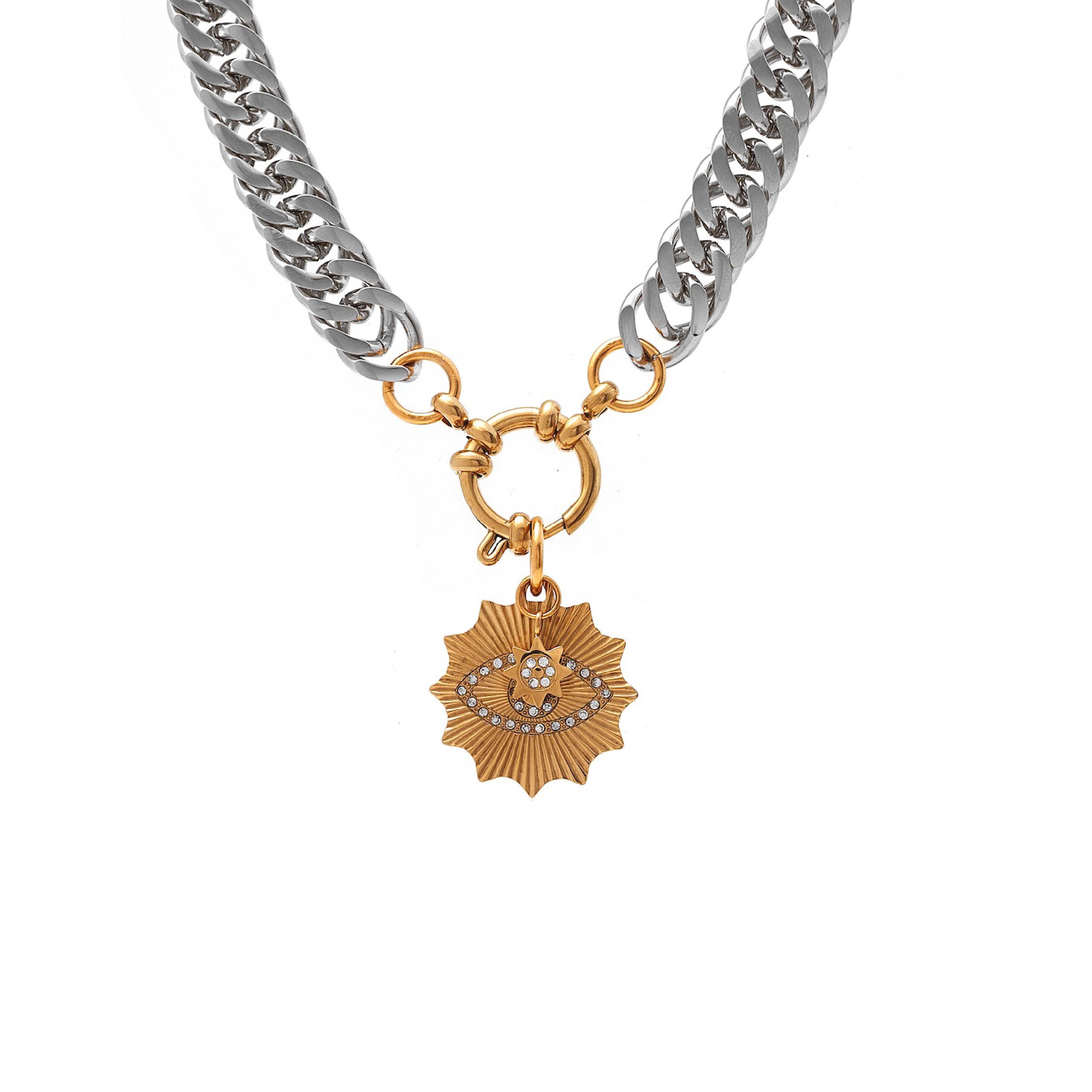 Two-Tone Nova Necklace | Symbolic Evil Eye Pendant | Silk & Steel