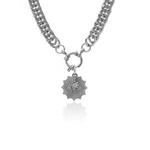 Silk & Steel Nova necklace with cubic zirconia in silver stainless steel.