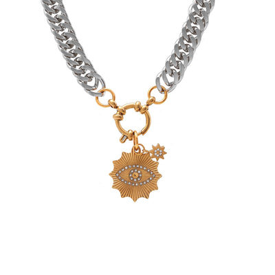 Silk & Steel Nova two tone necklace with cubic zirconia in silver and gold-plated stainless steel.
