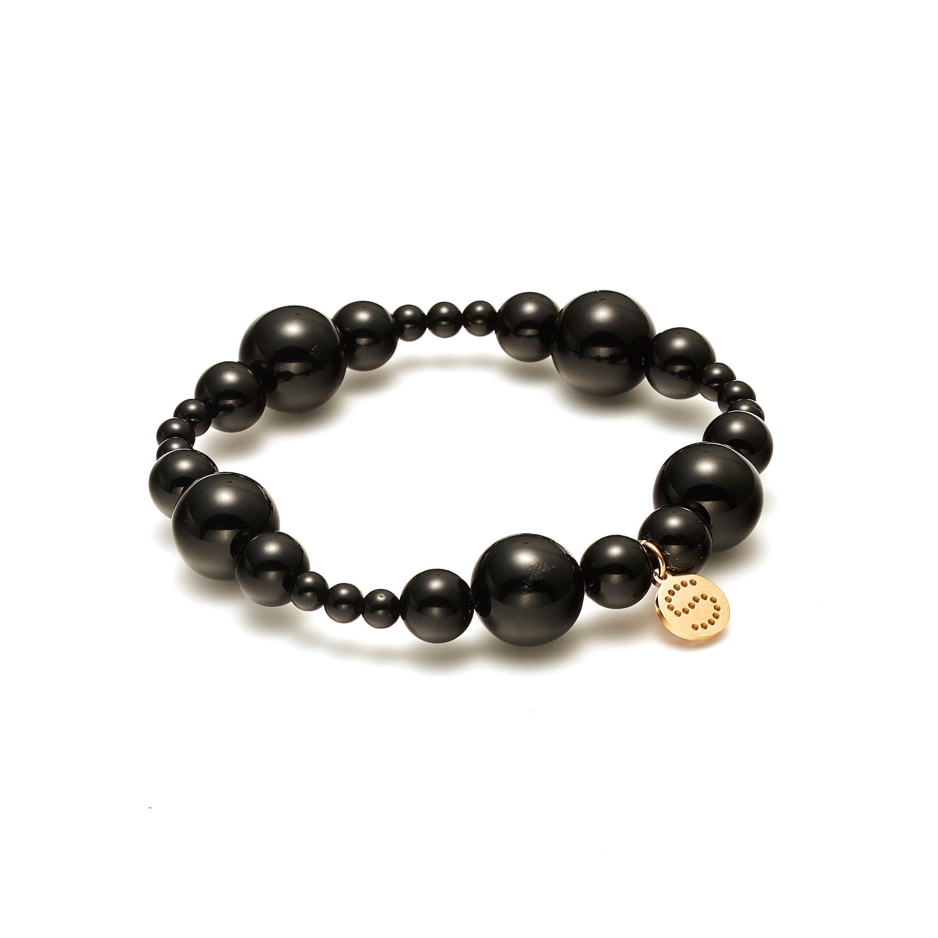 Black Onyx Beaded Bracelet with 14k gold-plated stainless steel charm