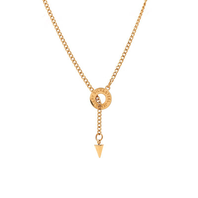 Silk & Steel Orbit Lariat necklace in 14k gold-plated stainless steel.