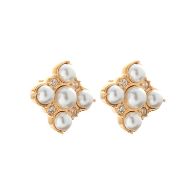 Silk & Steel Perla Studs with faux pearls and cubic zirconias in 14k gold-plated stainless steel.