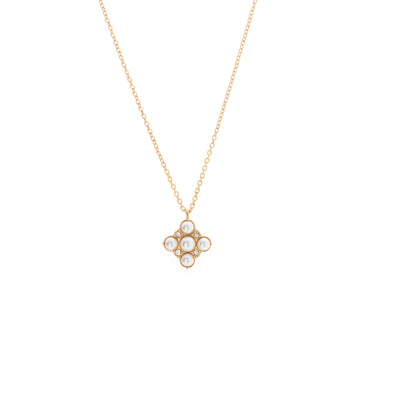 Silk & Steel Perla Necklace in 14k gold-plated stainless steel with CZs and faux pearls.