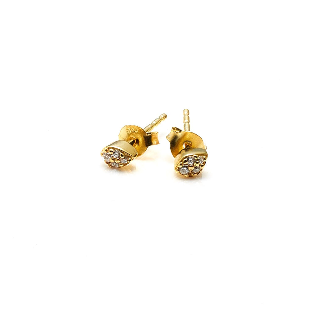 Silk &Steel Petite Petal Studs Gold Sterling Silver with Clear Cubic Zirconias