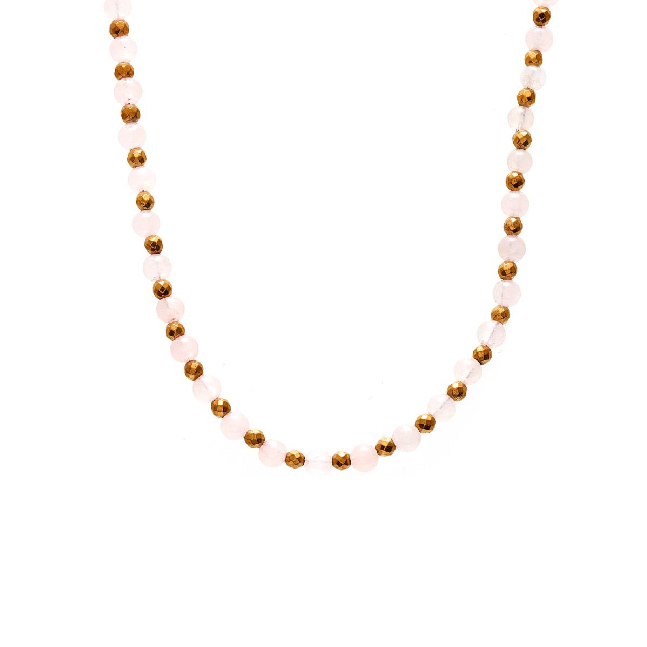 Silk & Steel Jewellery Rose Necklace Rose Quartz + Gold