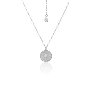 Silk & Steel Solace Necklace with rose quartz in rhodium-plated sterling silver.