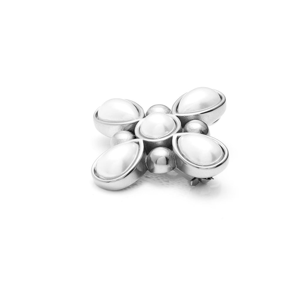 Silk & Steel Jewellery Silver Soleil Necklace Detachable Brooch with Faux Pearls
