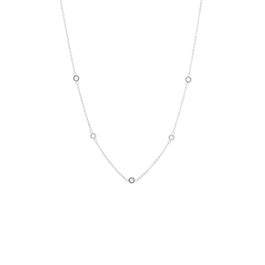 Silk & Steel Solstice Necklace in rhodium-plated stainless steel with cubic zirconias.