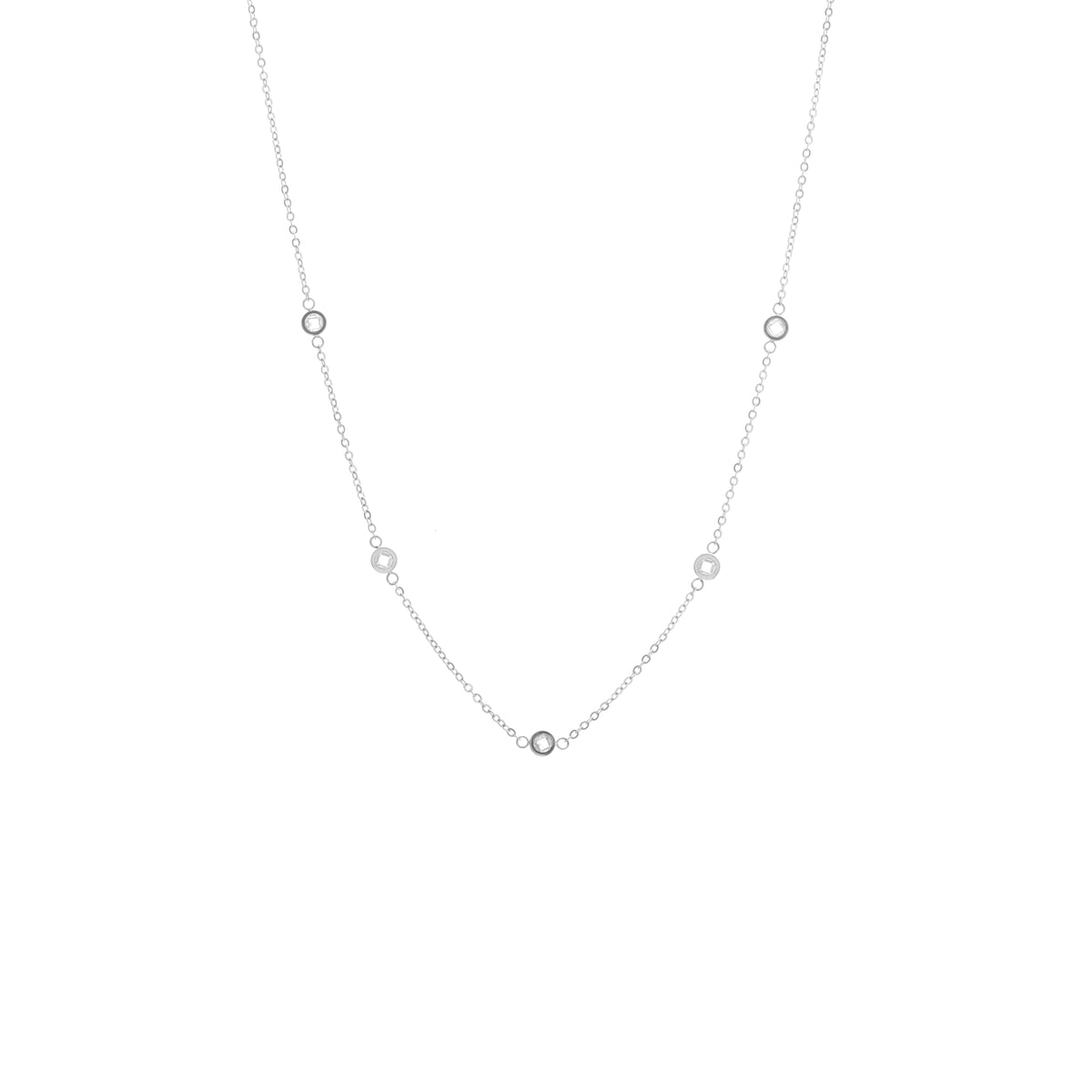 Silk & Steel Solstice Necklace in rhodium-plated stainless steel with cubic zirconias.