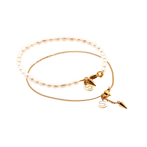 Layered Anklet Set / Pearl + Gold