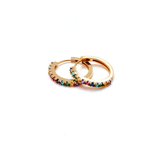 Silk & Steel Kaleidoscope Sleeper Hoop Earrings - multi-coloured gemstones + gold