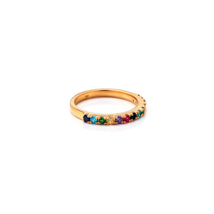 Silk & Steel Kaleidoscope ring - multi-coloured gemstones + Gold