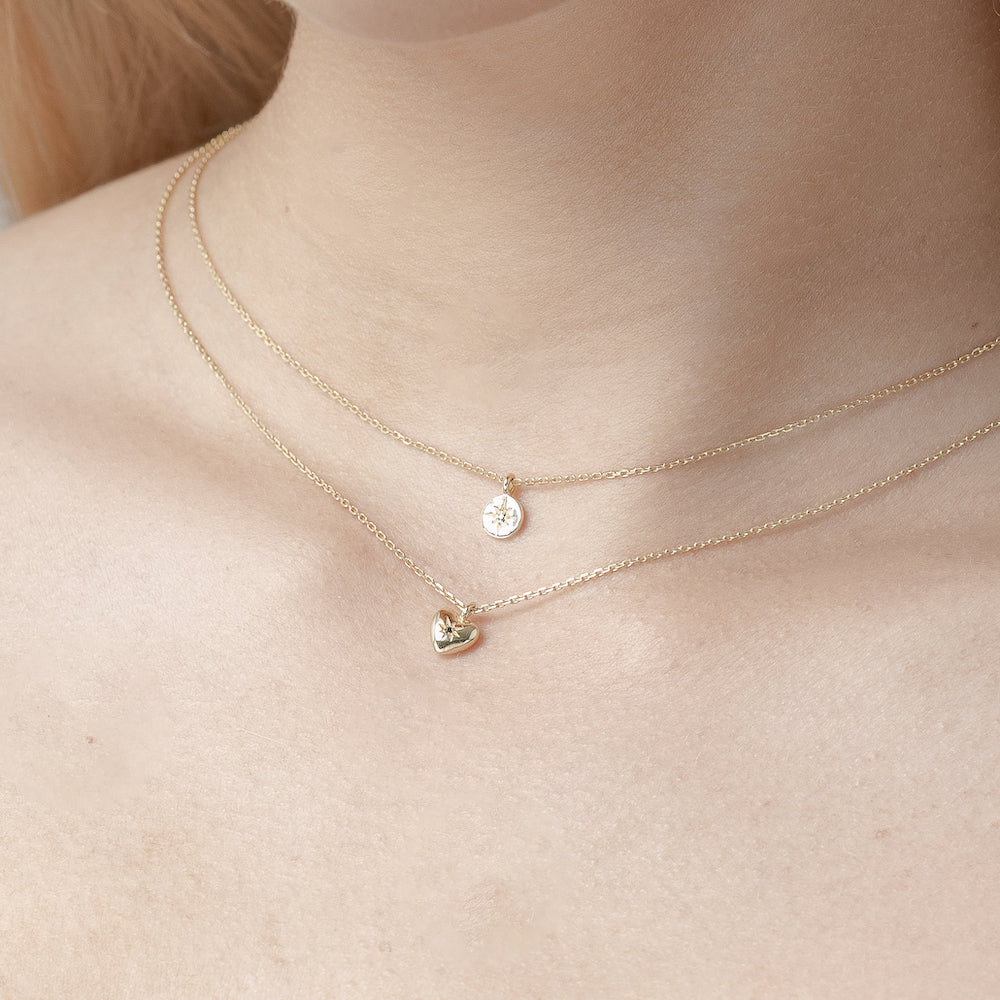 Petite Puffed Heart Necklace Black Diamond + Gold