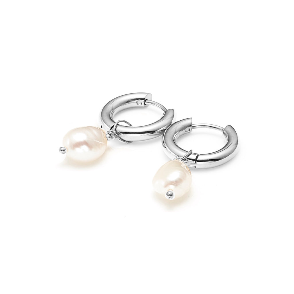 Allure Hoop Earrings in stainless steel with freshwater peals | Silk & Steel Jewellery