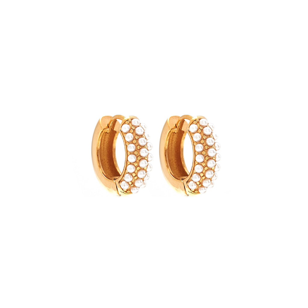 Silk & Steel Amara hoop earrings with pearls in 14k gold-plated stainless steel.