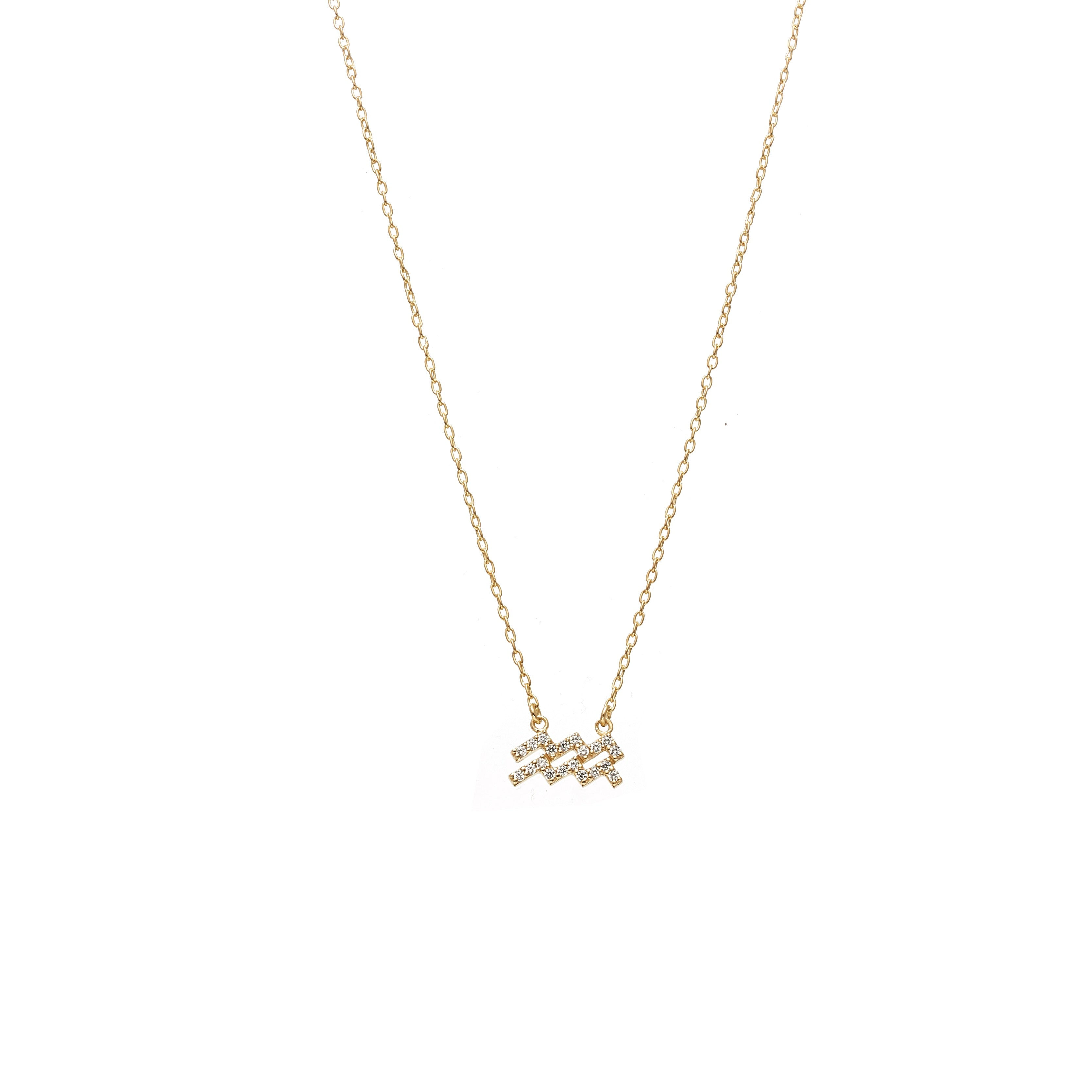 Silk & Steel Jewellery Aquarius Star Sign Pendant Necklace in 14k gold-plated Sterling Silver with Cubic Zirconias