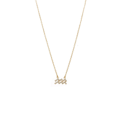 Silk & Steel Jewellery Aquarius Star Sign Pendant Necklace in 14k gold-plated Sterling Silver with Cubic Zirconias