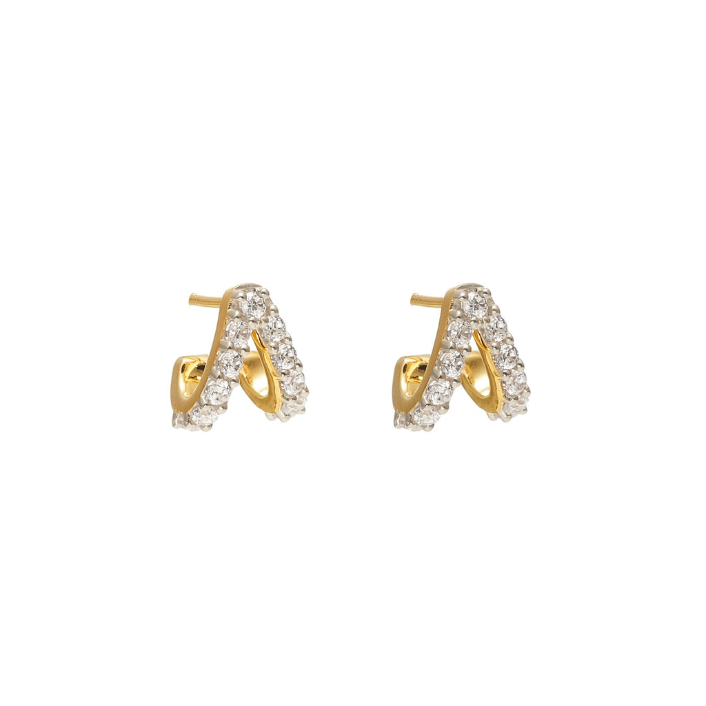Aria Double Hoop earrings in 14k gold-plated sterling silver with Cubic Zirconias | Silk & Steel Jewellery