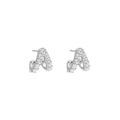 Aria Double Hoop earrings in sterling silver with Cubic Zirconias | Silk & Steel Jewellery