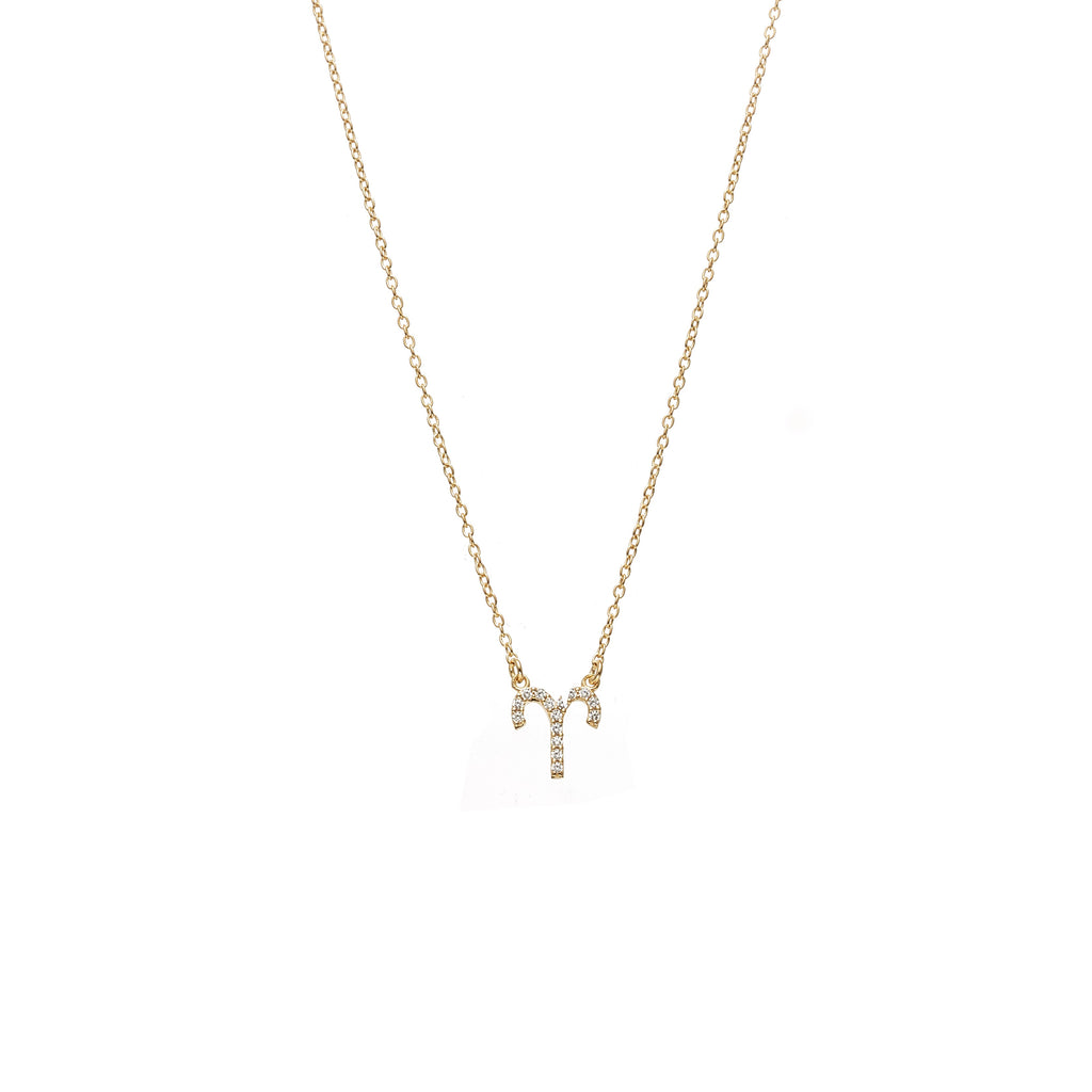 Silk & Steel Jewellery Aries Star Sign Pendant Necklace in 14k gold-plated Sterling Silver with Cubic Zirconias