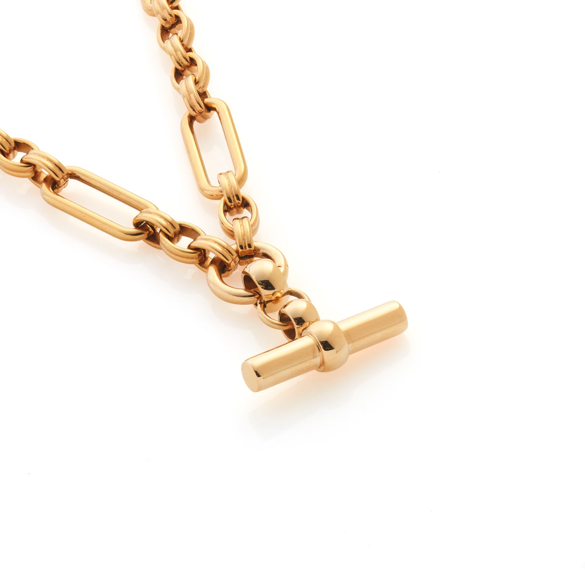 Silk & Steel Atlas Statement Detachable T-Bar Necklace in 14k gold-plated stainless steel. 