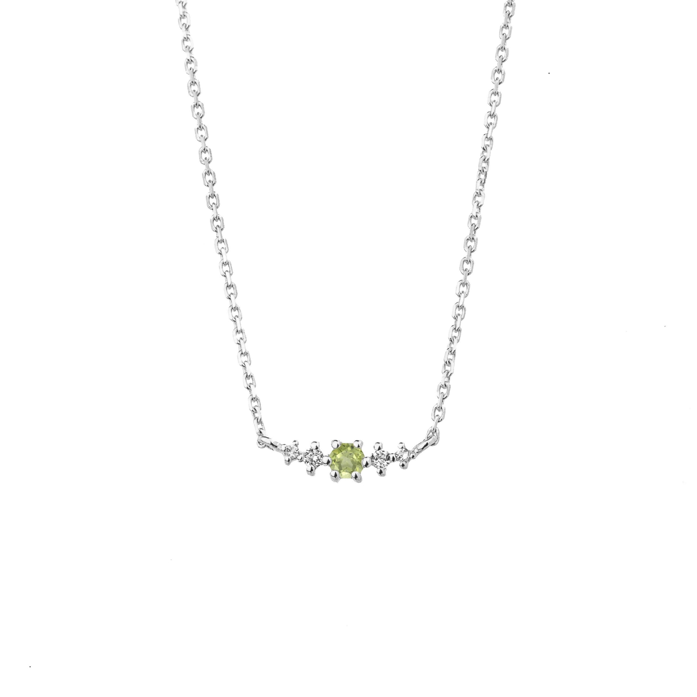 Peridot August Birthstone Necklace | Rhodium-plated Sterling Silver | Silk & Steel Jewellery