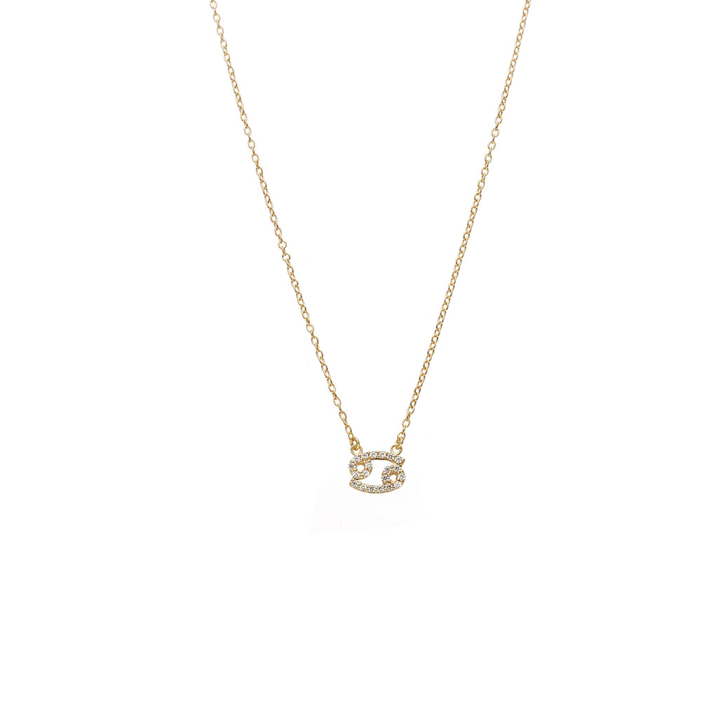 Silk & Steel Jewellery Cancer Star Sign Pendant Necklace in 14k gold-plated Sterling Silver with Cubic Zirconias