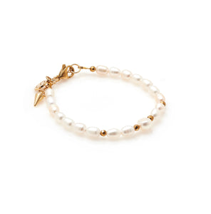 Silk & Steel Celine bracelet with gold hematite beads and freshwater pearls