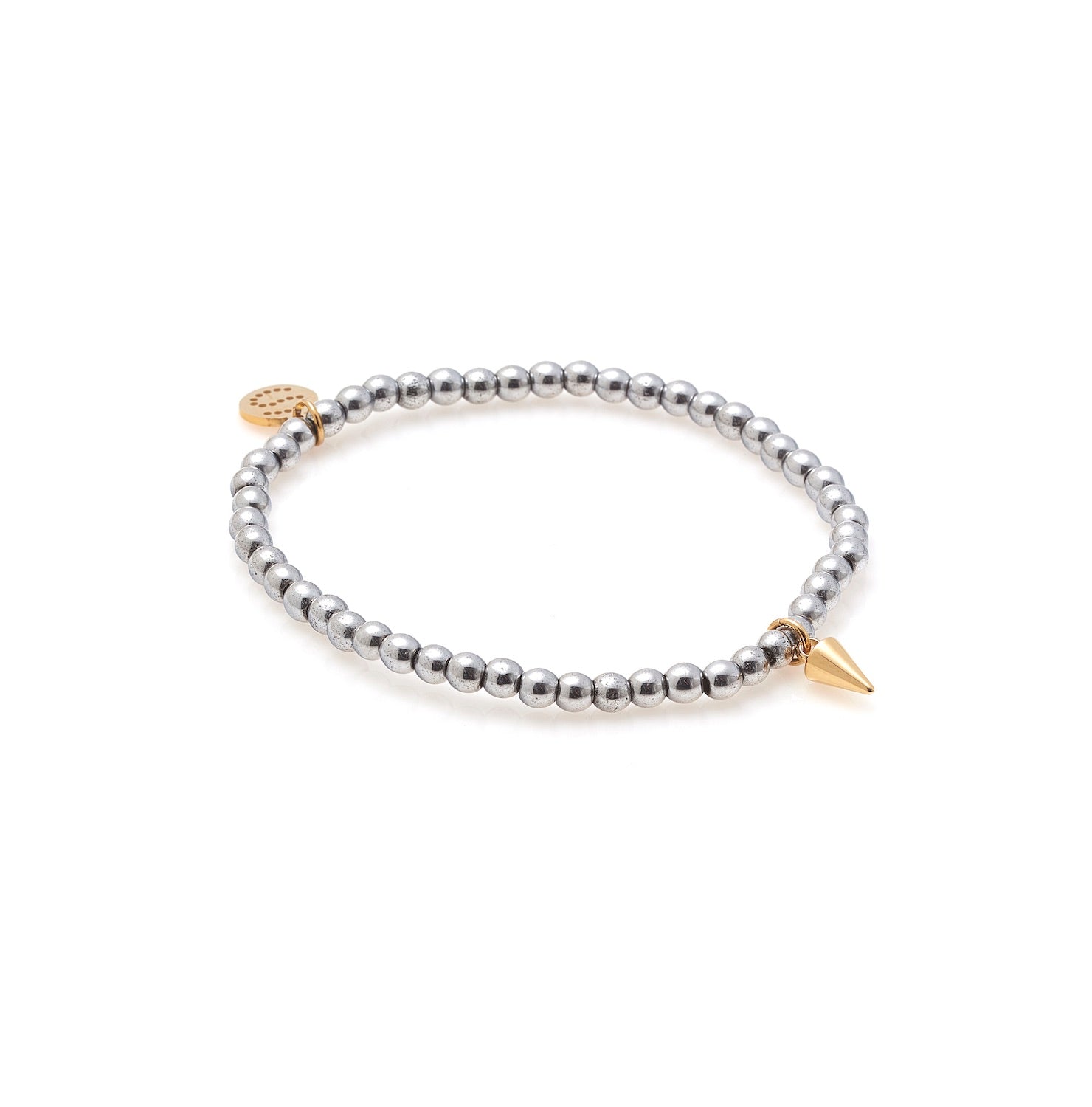 Silk & Steel Nova beaded bracelet in silver hematite with gold cubic zirconia.